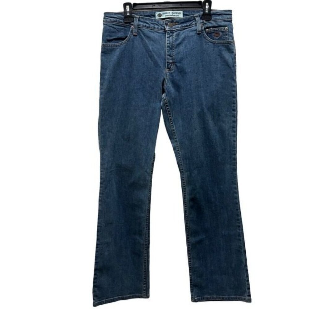Harley Davidson Womens Boot Cut Jeans Size 12 Blue Denim Mid-Rise Relaxed Fit